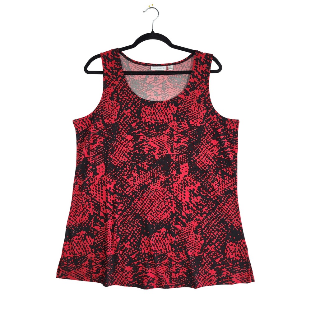 Susan Graver Liquid Knit Scoop Neck Tank Top L 14/16 Red Snakeskin Sleeveless